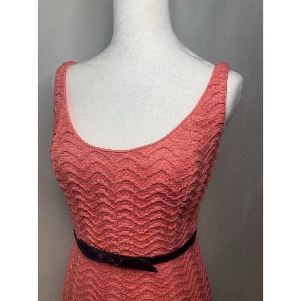 Lace Eyelet Tank Fit & Flare Dress Sz 4 Coral Belted Luxe by Carmen Marc Valvo - Picture 5 of 11